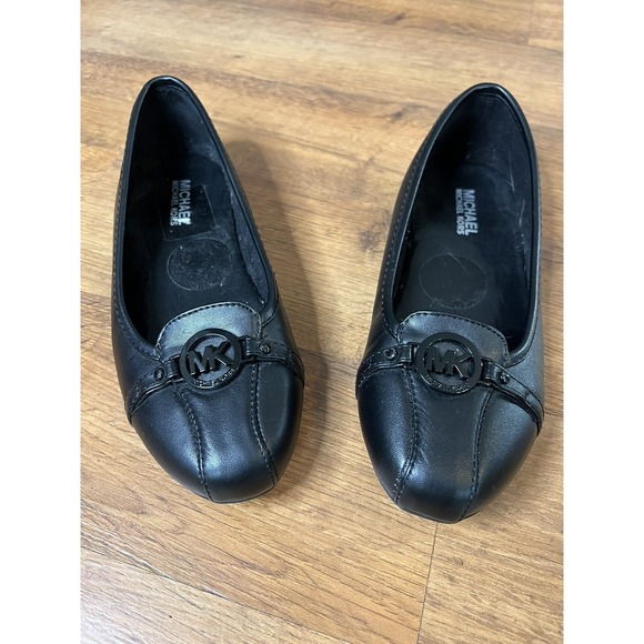 Michael Kors Fulton Moc Flats Womens 8M Black Leather Logo Medallion Excellent - Picture 3 of 10